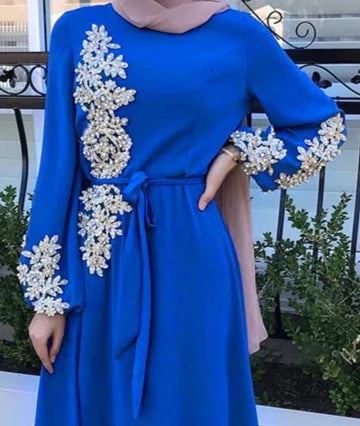Abaya femme brodé bleu
