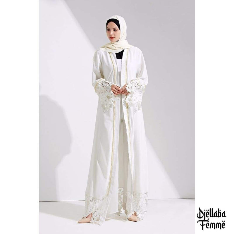 Abaya blanc pour femme à dentelle