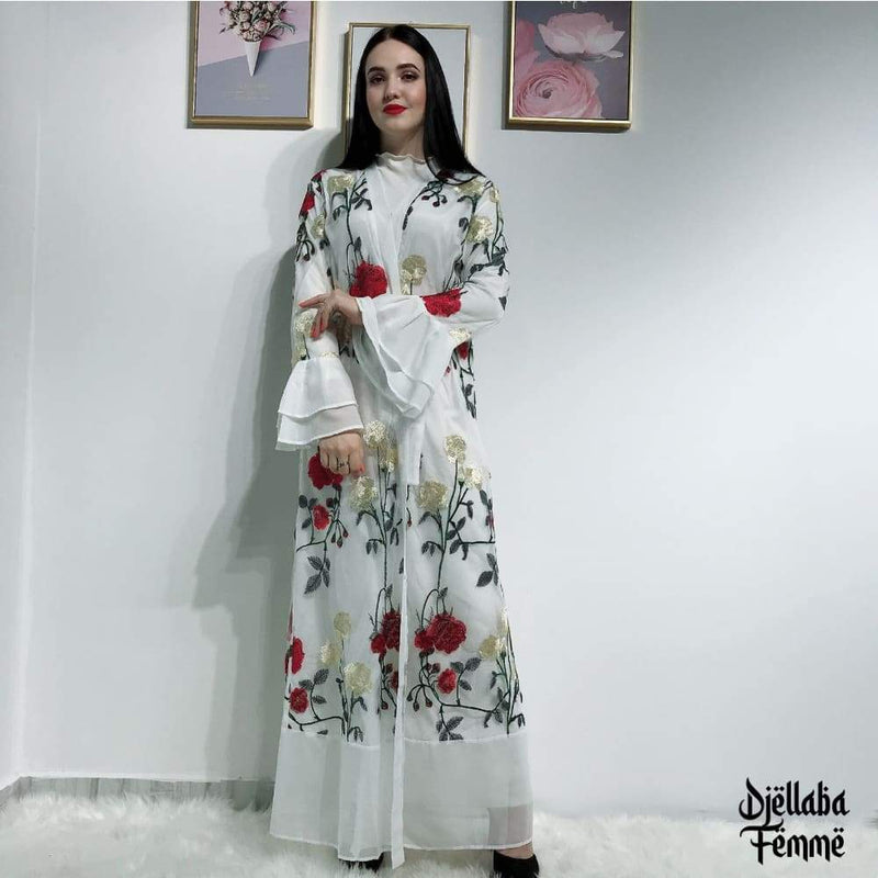 Abaya blanche femme brodée