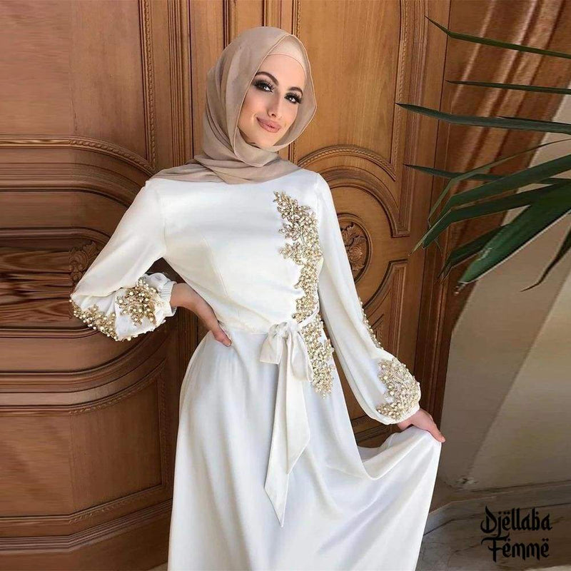 Abaya femme brodé blanc