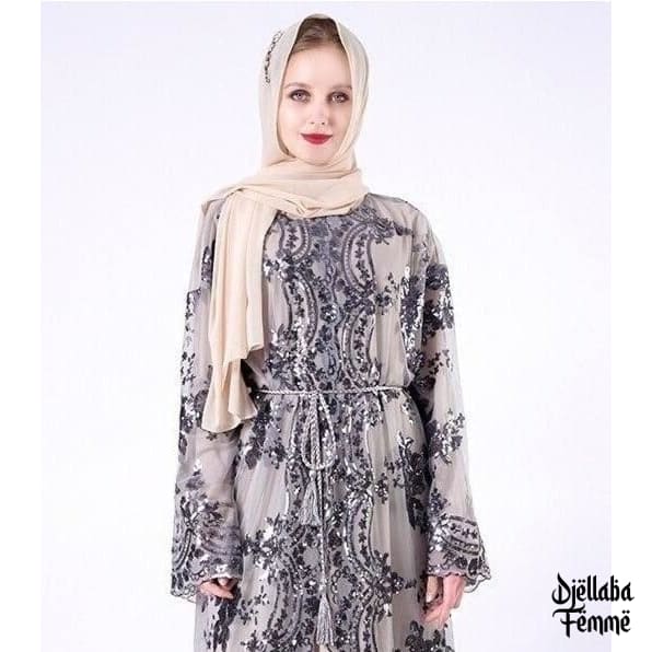 Abaya femme gris et argent