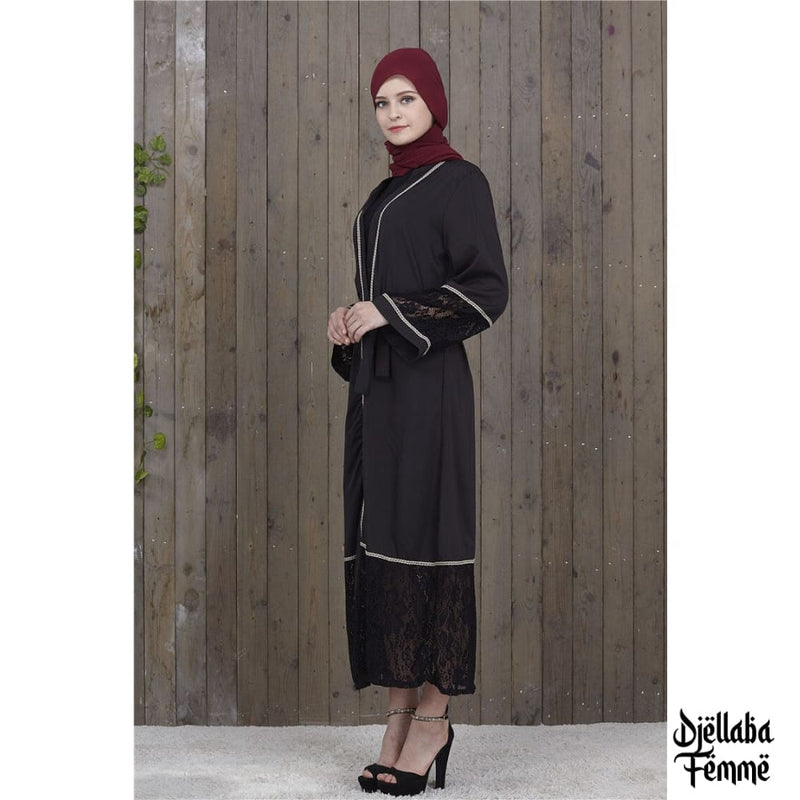 Abaya noir femme à dentelle
