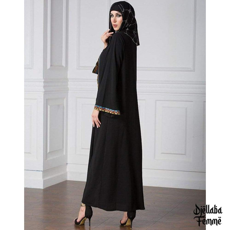 Abaya noir femme à motifs