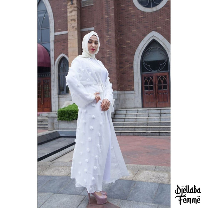 Abaya pompon blanc