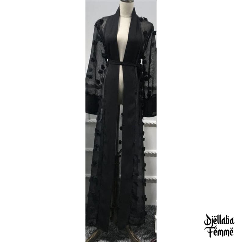 Abaya pompon noir