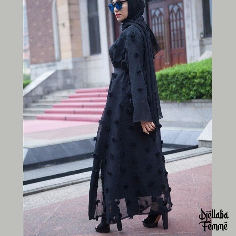 Abaya pompon noir