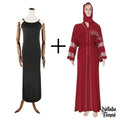 Abaya trois pièces noire ou rouge