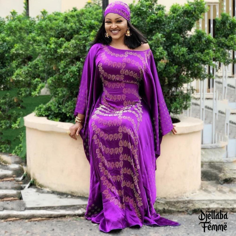 Djellaba Femme africaine violette perlée