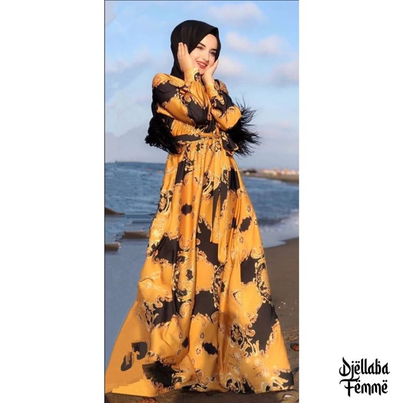 Djellaba Femme Algérie jaune à motifs