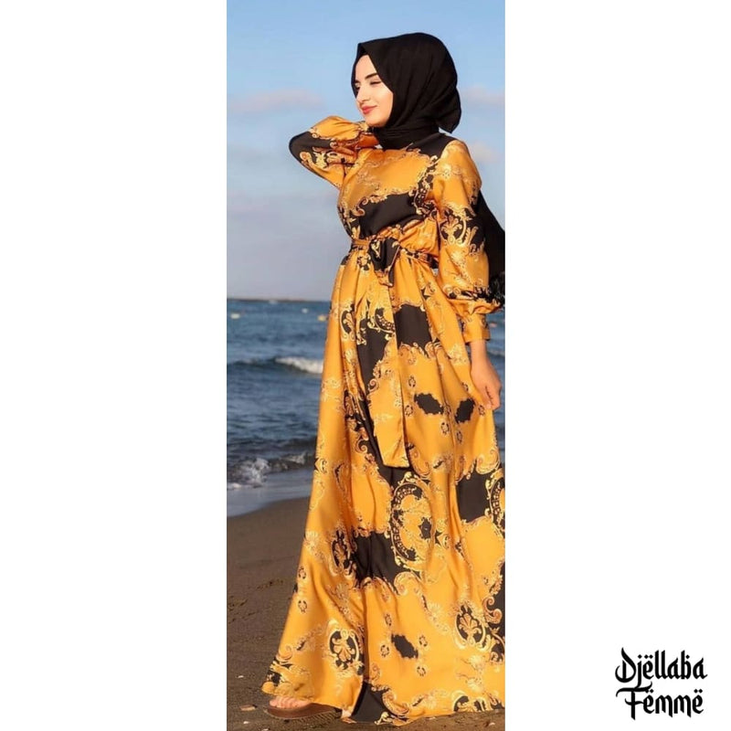 Djellaba Femme Algérie jaune à motifs