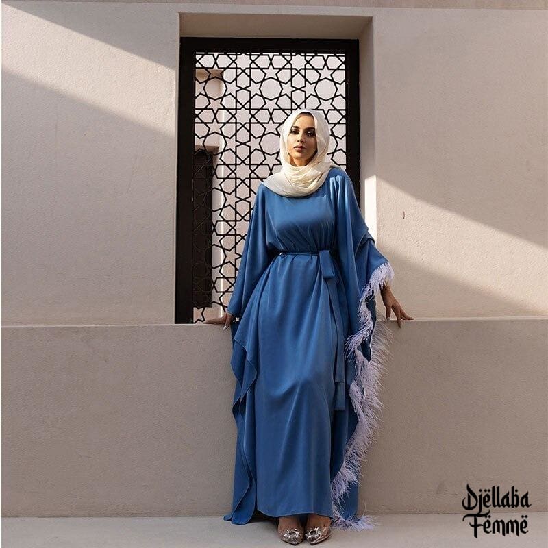 Djellaba Femme Dubaï bleue à frange