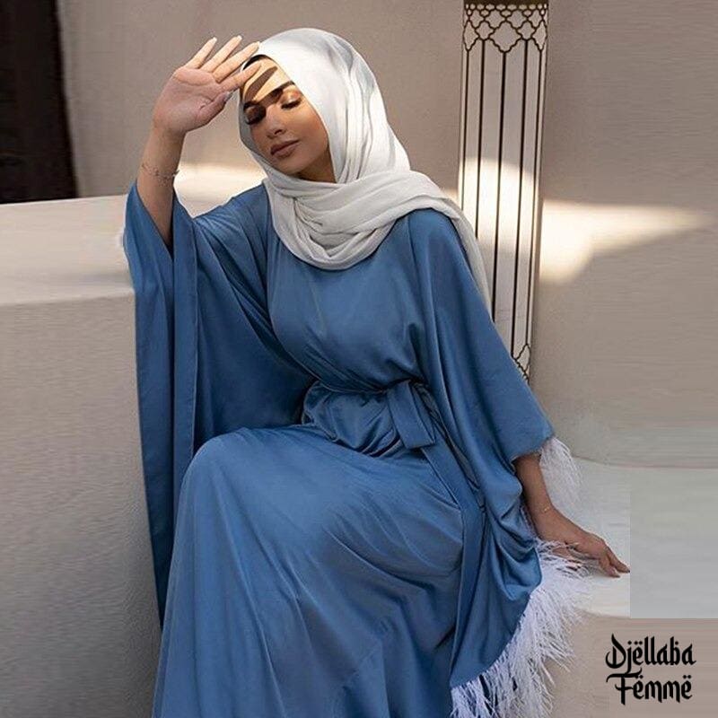 Djellaba Femme Dubaï bleue à frange