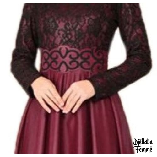 Djellaba Femme Dubaï bordeaux à dentelle