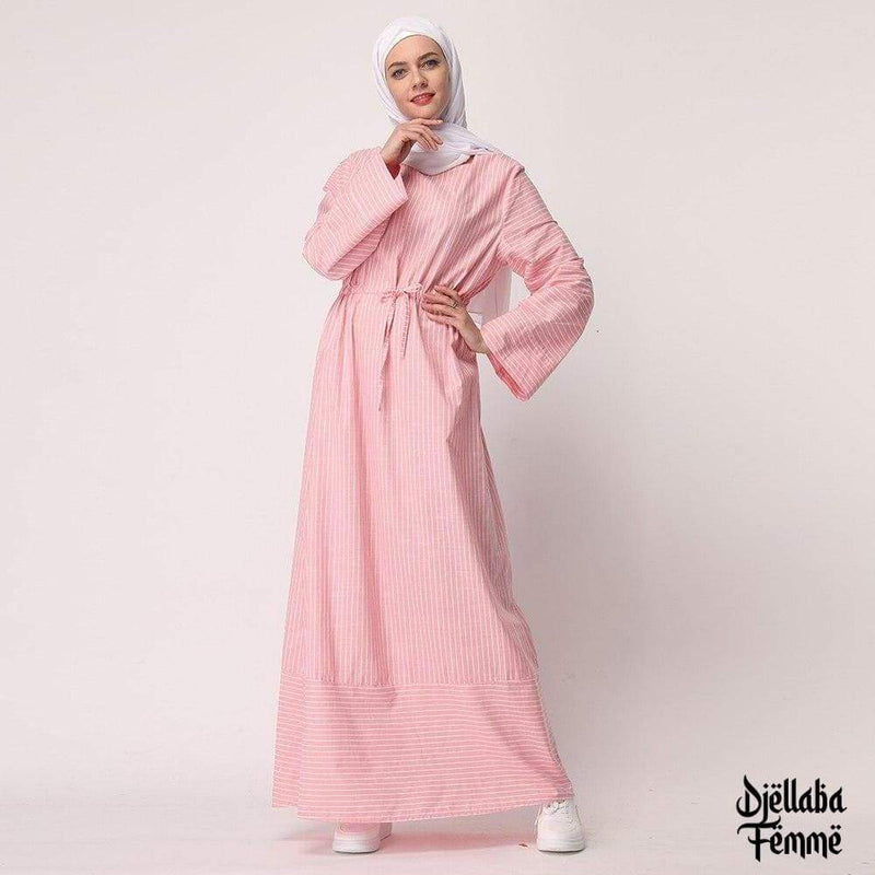 Djellaba femme marocaine à rayure rose
