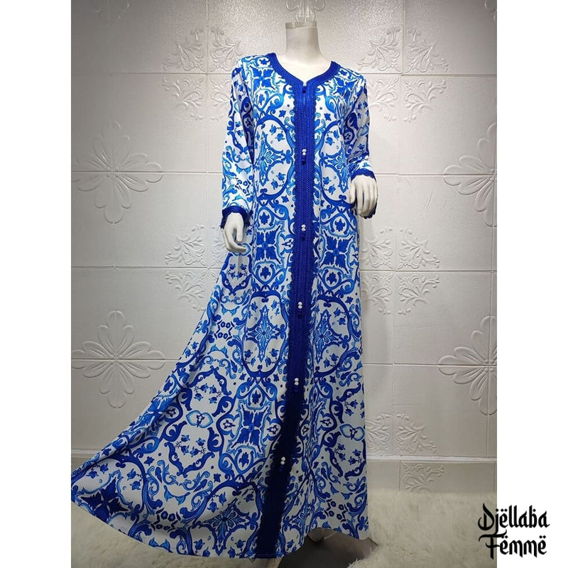Djellaba Femme marocaine bleue à motifs