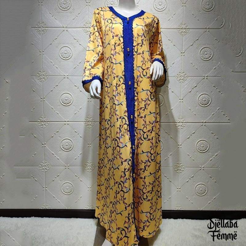 Djellaba Femme marocaine jaune et bleue