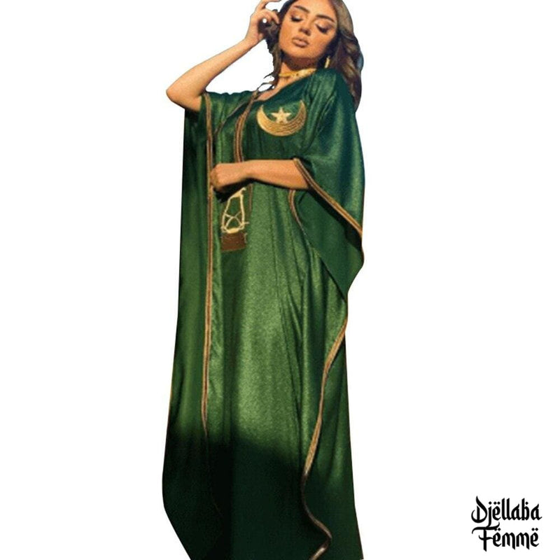 Djellaba Femme marocaine verte à motifs or