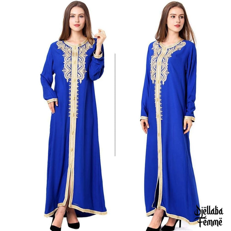 Djellaba Femme marrakech bleu électrique et or