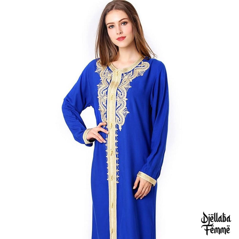 Djellaba Femme marrakech bleu électrique et or