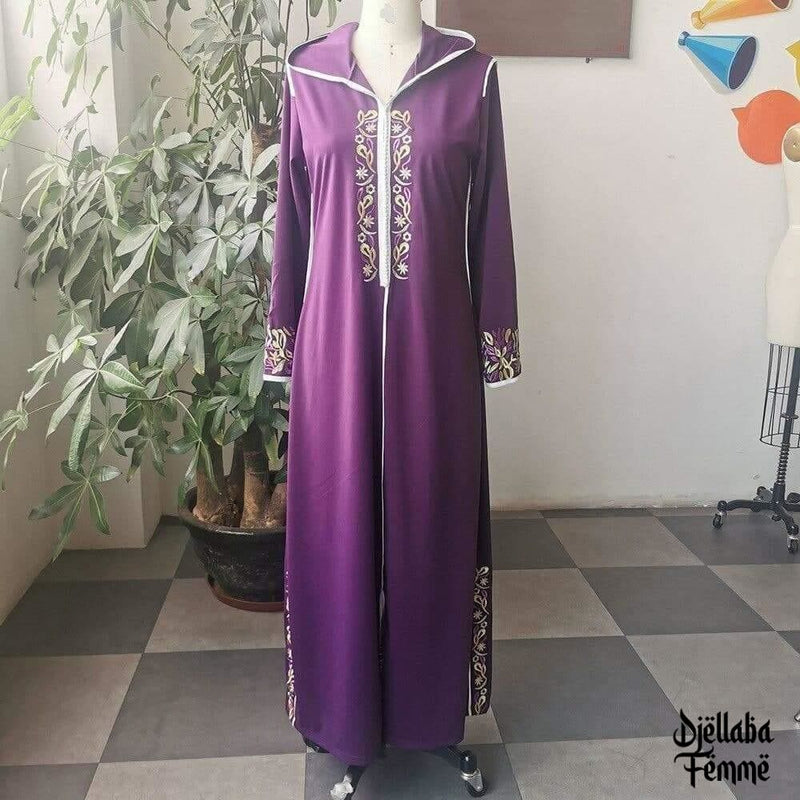 Djellaba Femme moderne violette brodée