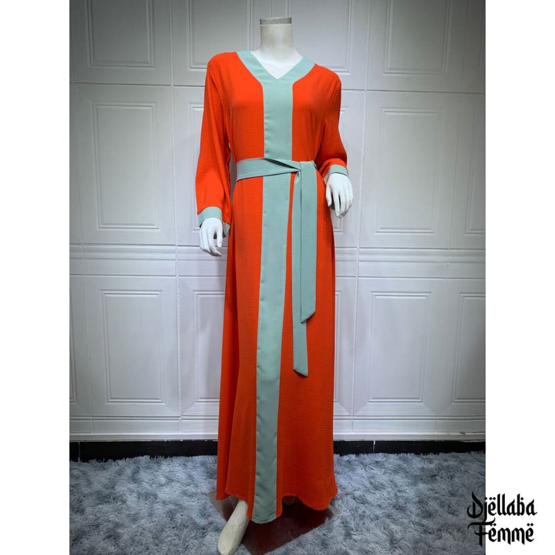 Djellaba moderne pour femme bicolore orange