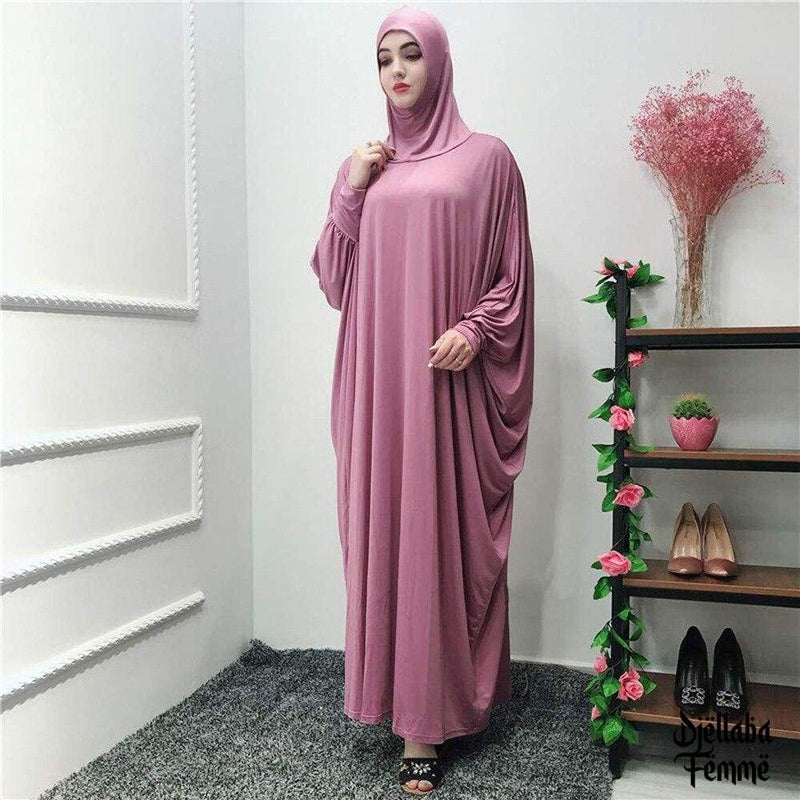 Femme hijab djellaba rose